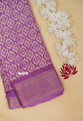 Magenta Purple - Silky Georgette with Ikkat Prints and Zari Border