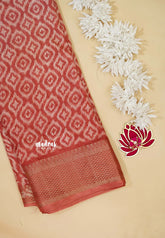 Muted Brick Red - Silky Georgette with Ikkat Prints and Zari Border
