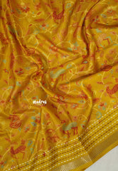 Mustard Yellow - Silky Georgette with Jamdani Prints and Kantha Stitch Border - Best for Regular Wear | Casual Wear