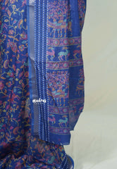 Cobalt Blue - Silky Georgette with Jamdani Prints and Kantha Stitch Border - Best for Regular Wear | Casual Wear