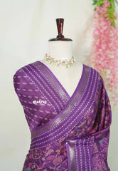Lavender Purple - Silky Georgette with Jamdani Prints and Kantha Stitch Border - Best for Regular Wear | Casual Wear