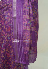 Lavender Purple - Silky Georgette with Jamdani Prints and Kantha Stitch Border - Best for Regular Wear | Casual Wear