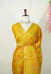 Mustard Yellow - Silky Georgette with Jamdani Prints and Kantha Stitch Border - Best for Regular Wear | Casual Wear