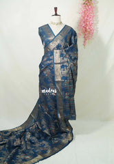 Berlin Blue - Soft and Silky Georgette with Zari Emboss Weaving with Border - Best for Office Wear
