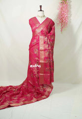 Raspberry Pink - Soft and Silky Georgette with Zari Emboss Weaving with Border - Best for Office Wear