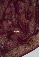 Winered - Soft and Silky Georgette with Zari Emboss Weaving with Border - Best for Office Wear