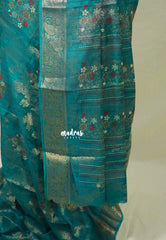 Teal Green - Soft and Silky Georgette with Zari Emboss Weaving with Border - Best for Office Wear