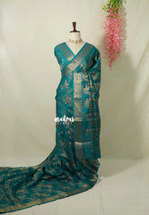 Teal Green - Soft and Silky Georgette with Zari Emboss Weaving with Border - Best for Office Wear