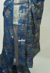 Berlin Blue - Soft and Silky Georgette with Zari Emboss Weaving with Border - Best for Office Wear