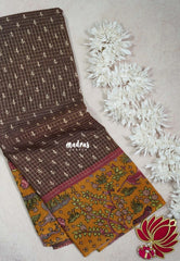 Muted Brown - Soft and Breezy Silky Georgette with Zari Kattam Body Kalamkari Border- Best for Office Wear