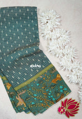 Muted Teal - Soft and Breezy Silky Georgette with Zari Kattam Body Kalamkari Border- Best for Office Wear