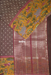 Muted Brown - Soft and Breezy Silky Georgette with Zari Kattam Body Kalamkari Border- Best for Office Wear