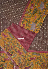 Muted Brown - Soft and Breezy Silky Georgette with Zari Kattam Body Kalamkari Border- Best for Office Wear