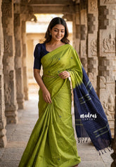 Sap Green - Sinamika Vegan Silk Chinnala Pattu Stripes Weaving with Buttas - Perfect for Festive Wear