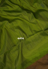 Sap Green - Sinamika Vegan Silk Chinnala Pattu Stripes Weaving with Buttas - Perfect for Festive Wear
