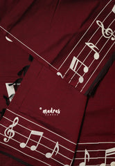 (PRE-BOOKING) Deep Maroon - sindhu bhairavi - Madras Margazhi Special Handpainted Bamboo Cotton Saree with music notes