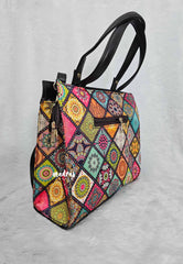 Multicolor - Trendy Ajrakh single partition handbag / office bag - MS7 Brand