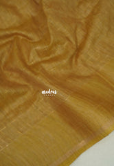 Muted Golden Sand - Semi Tussar Saree with Gicha Texture Body with Zari Checks - Best for Small Functions