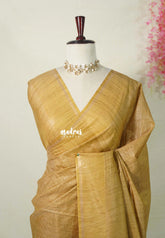 Muted Golden Sand - Semi Tussar Saree with Gicha Texture Body with Zari Checks - Best for Small Functions