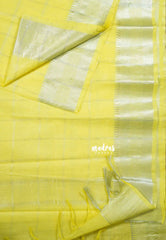Pastel yellow - Mangalgiri semi pattu checks body with getti border