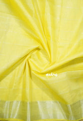 Pastel yellow - Mangalgiri semi pattu checks body with getti border