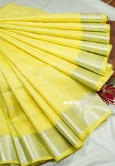 Pastel yellow - Mangalgiri semi pattu checks body with getti border