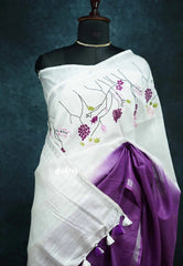 White and Purple - Sithara – Embroidery Gradient Semi Tussar