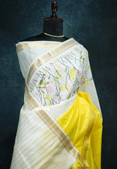 White and yellow - Sithara – Embroidery Gradient Semi Tussar