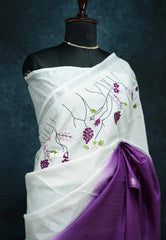White and Purple - Sithara – Embroidery Gradient Semi Tussar