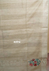 Sithara - Semi Tussar saree with rose full embroidery - Jute beige