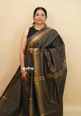 Black - Sithara - Semi Tussar saree Golden zari Checks in body with Zari Border