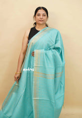 Aqua Blue - Sithara - Semi Tussar saree Golden zari Checks in body with Zari Border