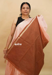 Powder Pink and Brown - Sithara - Semi Tussar saree Golden zari Checks in body with Contrast Pallu and blouse