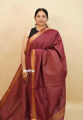 Majestic Maroon -Mangalgiri semi pattu checks body with zari border