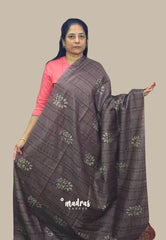 Dark Chocolate Brown - Sithara - Tussar Saree Thread Line Weaving Body with Contrast Pallu and Blouse - Best for Office Wear