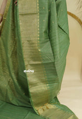 Sage Green - Sithara - Semi Tussar saree grooves with buttas and Multi Border