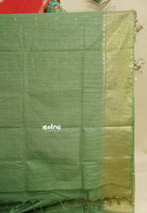 Sage Green - Sithara - Semi Tussar saree grooves with buttas and Multi Border