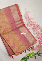 Earthy Sandal - Sithara - Semi Tussar saree with gicha texture body with embroidery body - Best for Small Functions