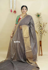 Twilight Grey - Sithara - Semi Tussar saree grooves with buttas and Zari Border
