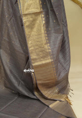 Twilight Grey - Sithara - Semi Tussar saree grooves with buttas and Zari Border