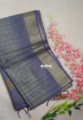 Bluish Grey - Sithara - Semi Tussar saree with gicha texture body with embroidery body - Best for Small Functions