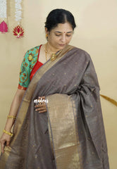 Twilight Grey - Sithara - Semi Tussar saree grooves with buttas and Zari Border