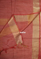 Muted Earthy Red - Semi Tussar saree with gicha texture body with embroidery body - Best for Small Functions