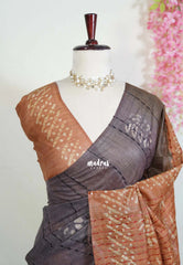 Muted Dark Chocolate Brown - Sithara - Tussar Saree Thread Line Weaving Body with Contrast Pallu and Blouse - Best for Office Wear
