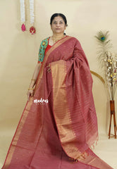 Rosewood Pink - Sithara - Semi Tussar saree grooves with buttas and Multi Border