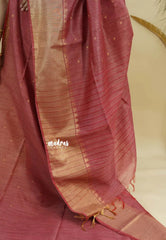 Rosewood Pink - Sithara - Semi Tussar saree grooves with buttas and Multi Border