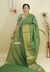 Sage Green - Sithara - Semi Tussar saree grooves with buttas and Multi Border