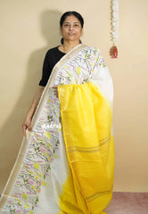 White and yellow - Sithara – Embroidery Gradient Semi Tussar