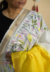 White and yellow - Sithara – Embroidery Gradient Semi Tussar