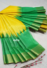 Lemon yellow with Fresh green - Sithara - Semi Tussar saree temple and tissue border